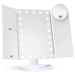 HUONUL Makeup Mirror Vanity with Lights, 2X 3X 10X Magnification, Lighted Mirror, Touch Control, Trifold Dual Power Supply, Portable LED Women Gift (Green) Green